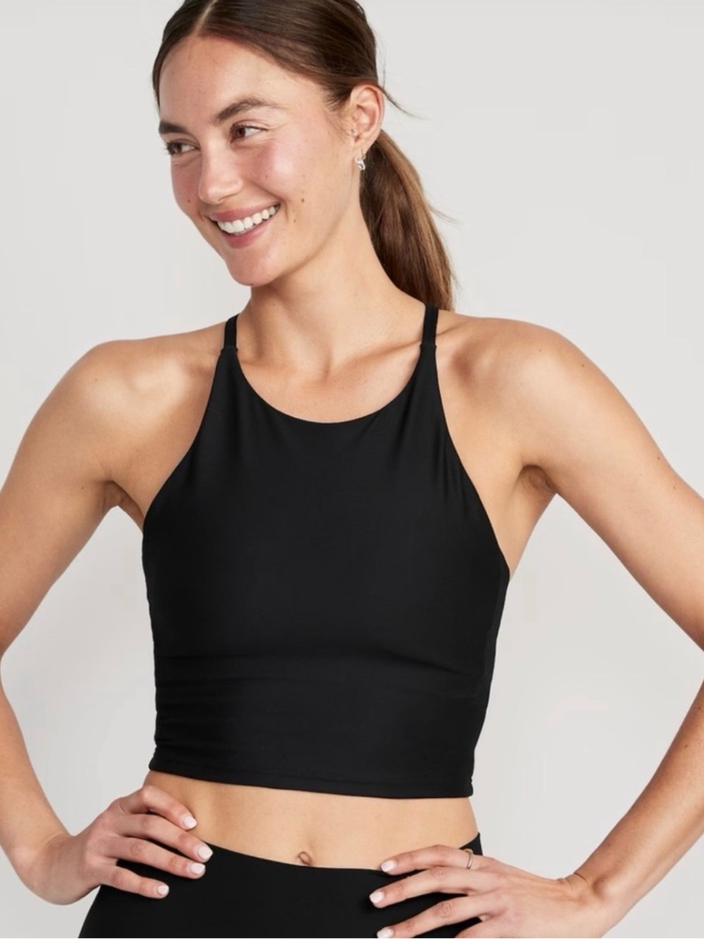 Old Navy Black Light Support PowerSoft Longline Sports Bra in Size Large